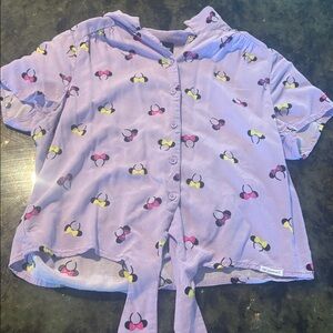 Disney Lavender Button-Down Shirt with Minnie Ear & Bow Print